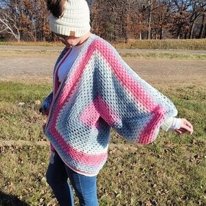 Crochet Oversized Granny Square Hexagon Handmade Cardigan - Adult  - Unicorn